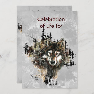Memorial Service Invite Wolf Wolves Animal art