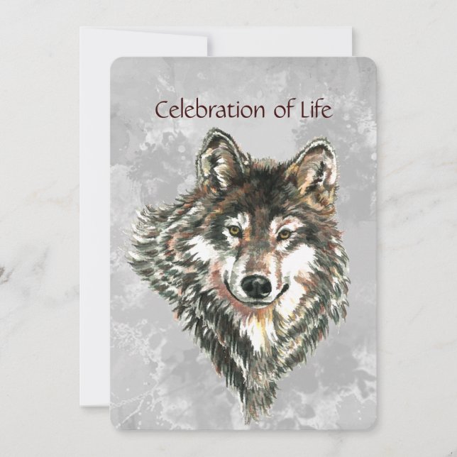 Memorial Service Invite Wolf Wolves Animal art (Front)