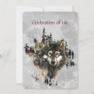 Memorial Service Invite Wolf Wolves Animal art