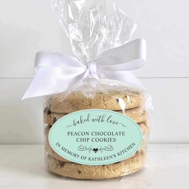 Memorial Service Memory Of Baked With Love Favour Oval Sticker (Memorial Service Memory Of Baked With Love Favor Oval Sticker)