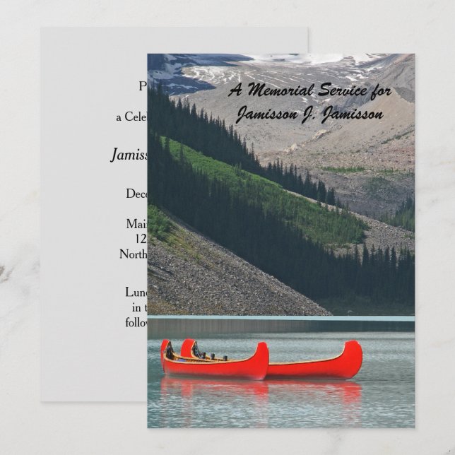 Memorial Service, Name, Mountain Canoes Invitation (Front/Back)