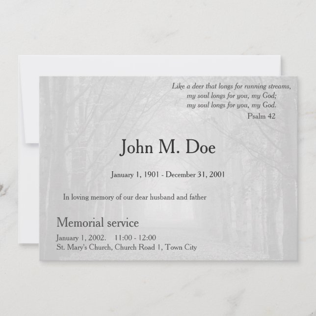 Memorial service or funeral invitation (Front)