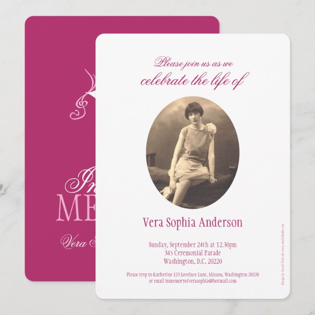 Memorial service photo funeral invitations (Front/Back)