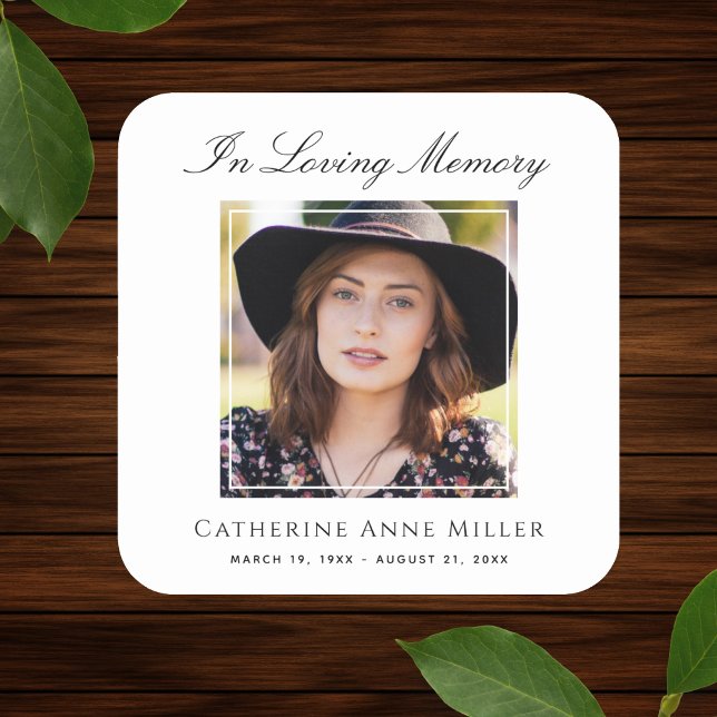 Memorial Service Photo Funeral Tribute Square Square Sticker (Photo Memorial Sticker Label)