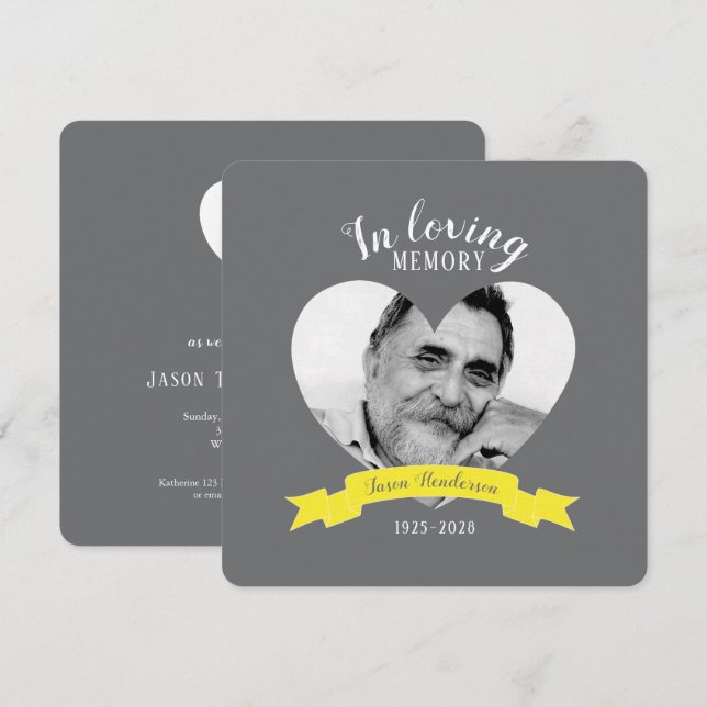 Memorial service photo yellow ribbon invites (Front/Back)