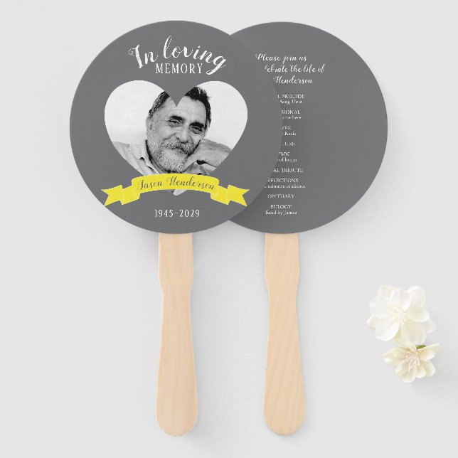 Memorial service photo yellow ribbon program fans (Front and Back)