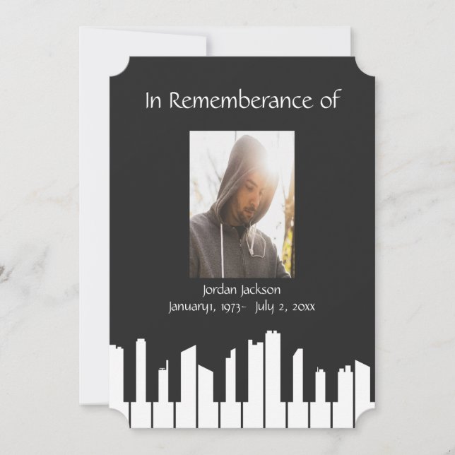 Memorial Service Piano Musician Cityscape Invitation (Front)