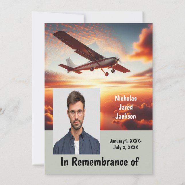 Memorial Service Pilot Aeroplane Flying Sunset Invitation (Front)