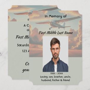 Memorial Service Pilot Airplane Flying Sunset Invitation