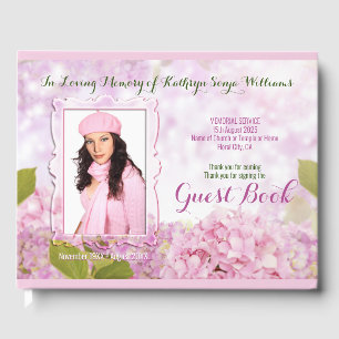 Memorial Service Pink Hydrangea Add Your Photo Guest Book