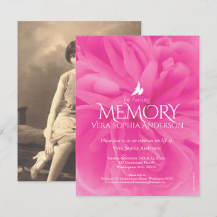 Memorial service pink rose funeral invitations