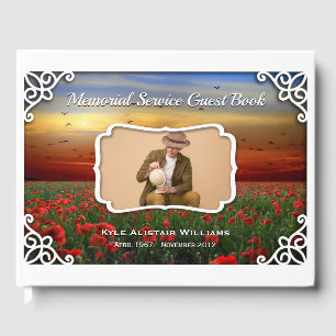 Memorial Service Red Poppies Field Sunset Photo Guest Book