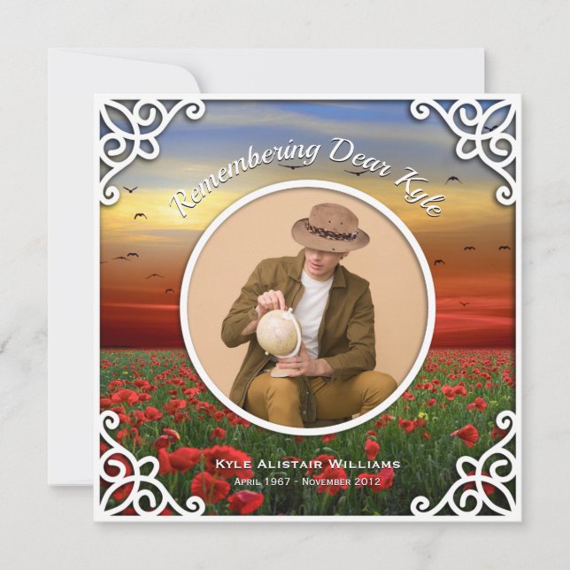 Memorial Service Red Poppies Field Sunset Photo Invitation (Front)
