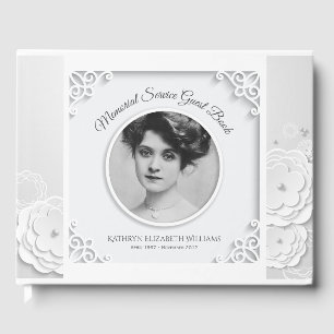 Memorial Service Simple White Elegant Photo Guest Book