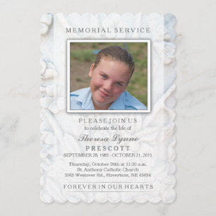 Memorial Service Soft White Floral Photo Card
