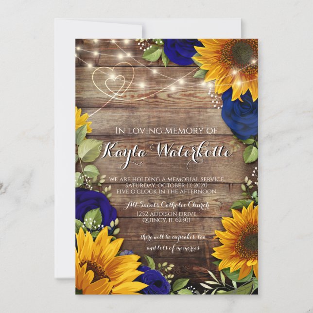 Memorial Service Sunflower & Roses death Invitatio Invitation (Front)