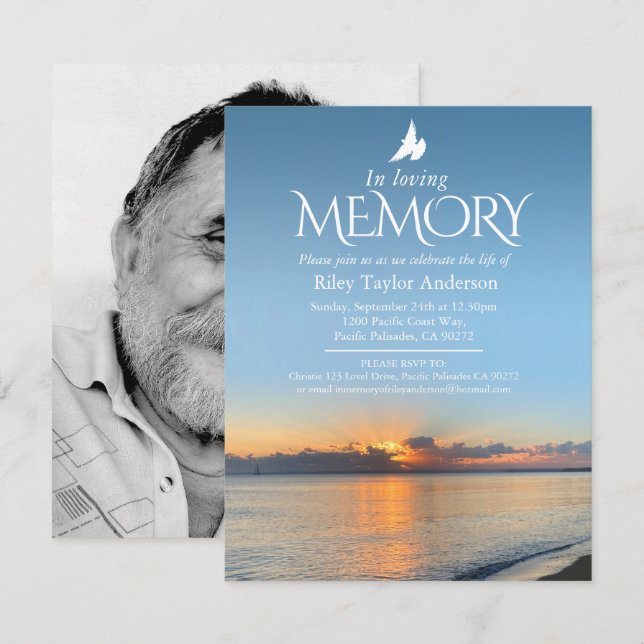 Memorial service sunrise beach funeral invitations (Front/Back)