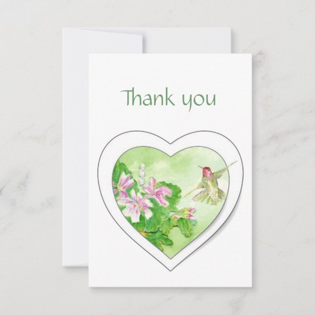Memorial Service Thank Watercolor Hummingbird Thank You Card (Front)