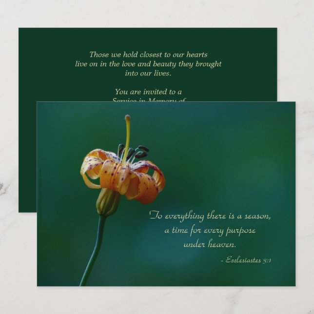 Memorial Service, To Everything There Is a Season Invitation (Front/Back)
