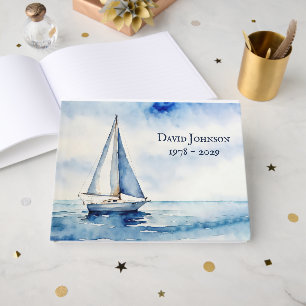 Memorial Service Watercolor Sailboat On Ocean Guest Book
