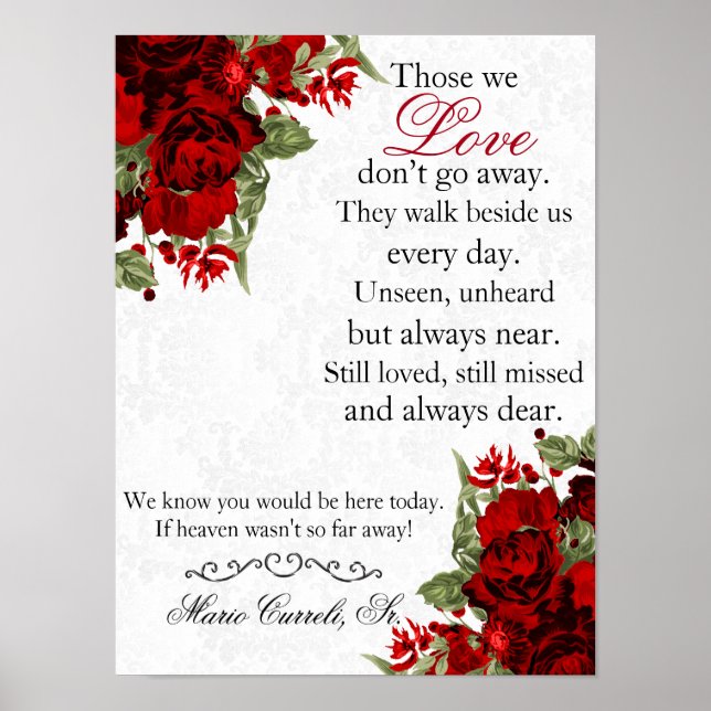 Memorial Sign- Dark Red Flowers Poster (Front)