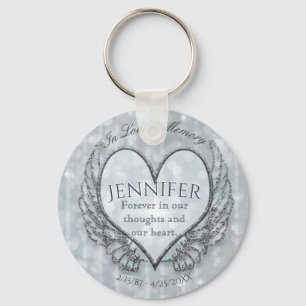 Memorial   Silver Angel Wings and Heart Key Ring