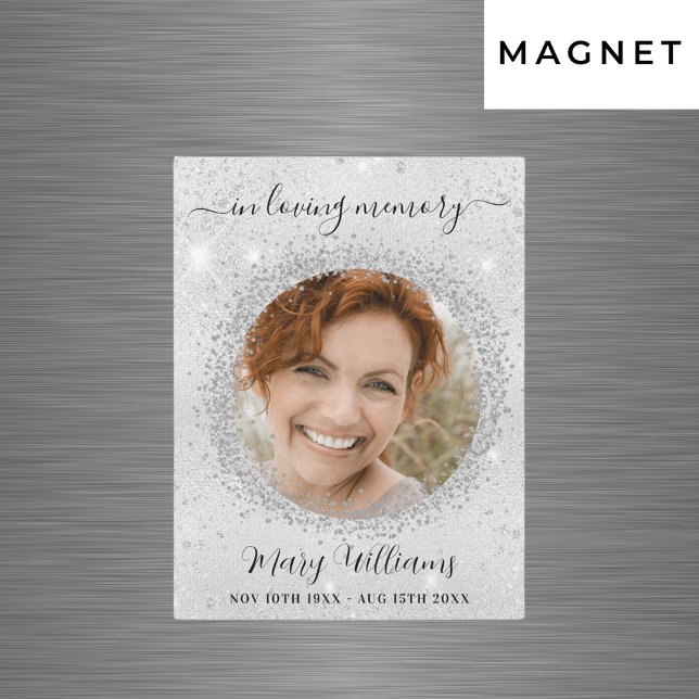Memorial silver sparkles photo elegant magnet (Creator Uploaded)