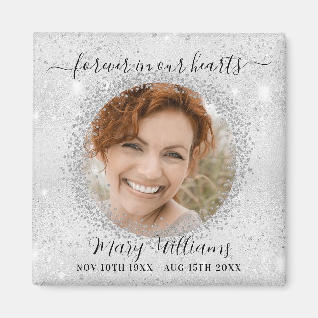 Memorial silver sparkles photo forever love magnet (Front)