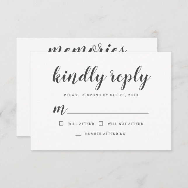 Memorial Simple Cursive Memories Kindly Reply RSVP Card (Front/Back)