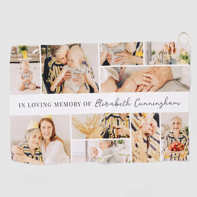 Memorial Simple Minimalist Modern 10 Photo Collage Golf Towel (Horizontal)
