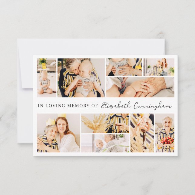 Memorial Simple Minimalist Modern 10 Photo Collage Thank You Card (Front)