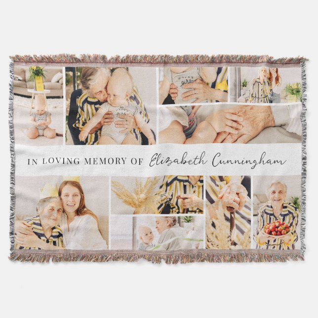 Memorial Simple Minimalist Modern 10 Photo Collage Throw Blanket (Front)