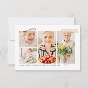 Memorial Simple Modern 7 Photo Grid Prayer Thank You Card