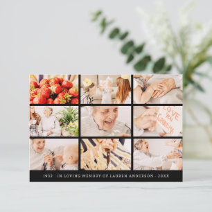 Memorial Simple Modern 9 Photos Grid Prayer Thank You Card