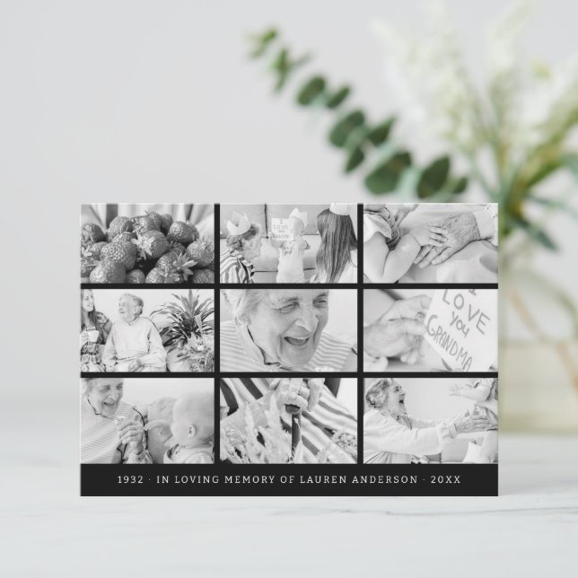 Memorial Simple Modern 9 Photos Grid Prayer Thank You Card (Standing Front)