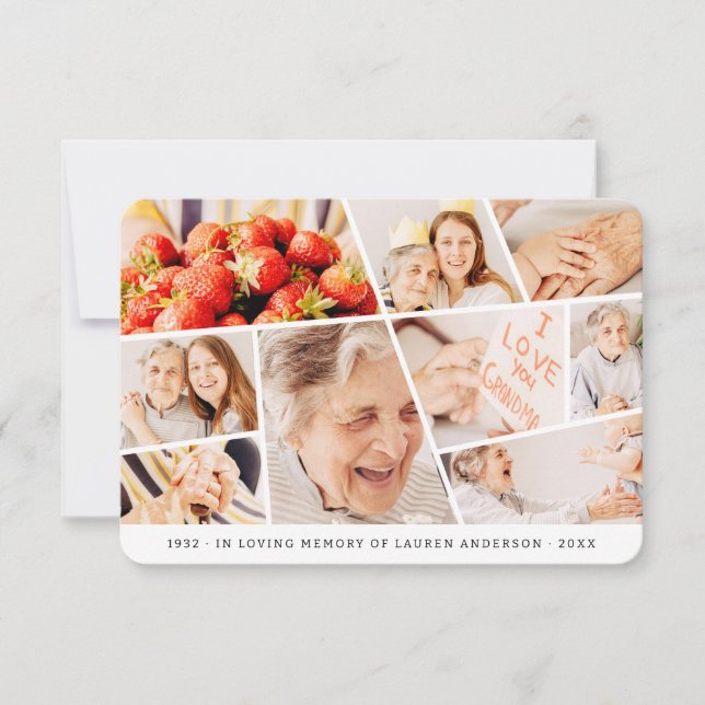 Memorial Simple Modern 9 Photos Prayer Thank You Card (Front)