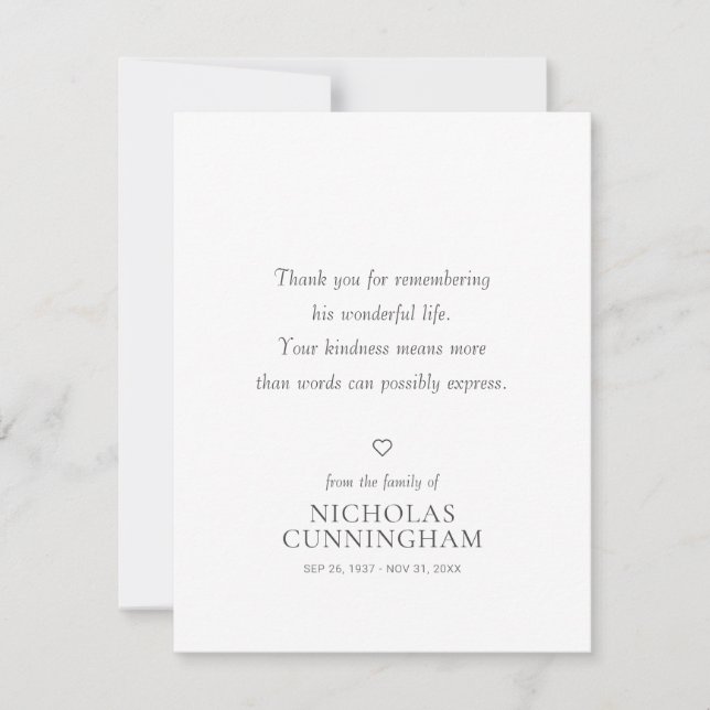 Memorial Simple Modern Chic Thank You Card (Front)