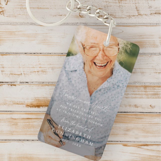 Memorial Simple Modern Forever in our Hearts Photo Key Ring (Creator Uploaded)