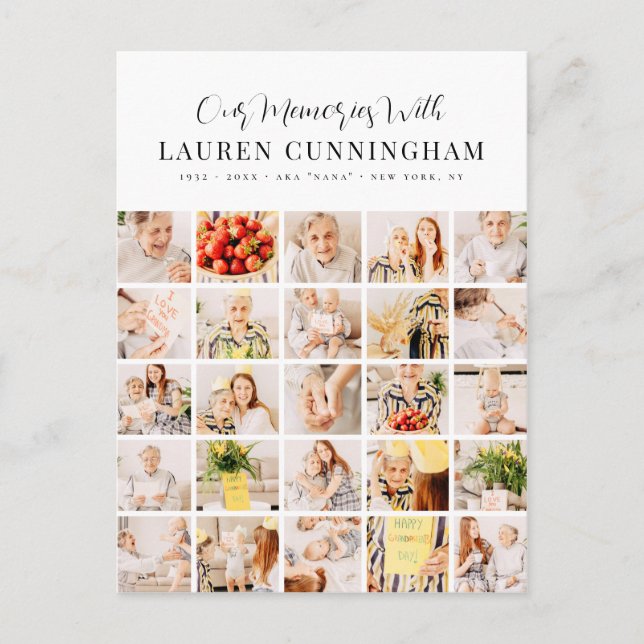 Memorial Simple Modern Minimalist 25 Photo Collage Postcard (Front)