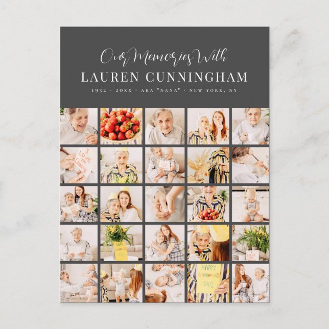 Memorial Simple Modern Minimalist 25 Photo Collage Postcard (Front)