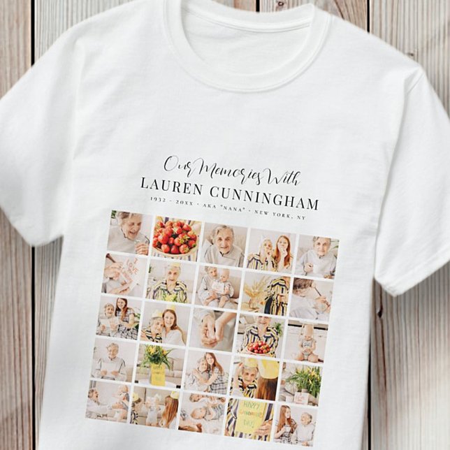 Memorial Simple Modern Minimalist 25 Photo Collage T-Shirt (Creator Uploaded)