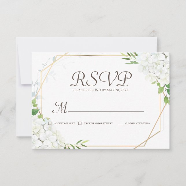 Memorial Simple White Floral Geometric RSVP Card (Front)