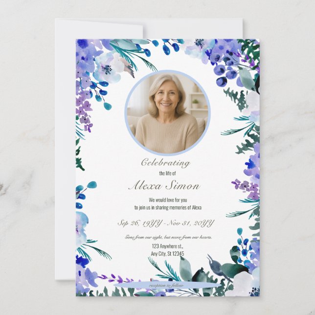 Memorial Soft Blue Floral Celebration of Life Invitation (Front)