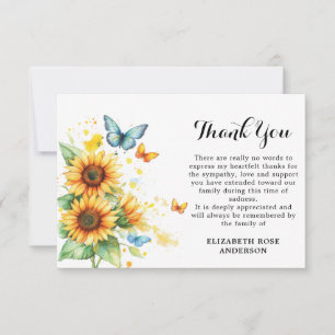 Memorial Sunflower Butterfly Sympathy Funeral Thank You Card