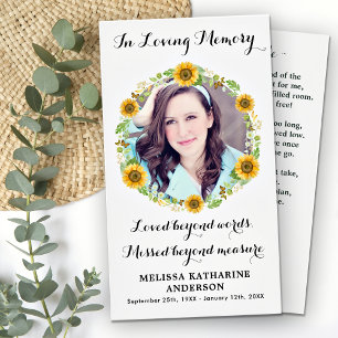 Memorial Sunflower Floral Funeral Prayer Card
