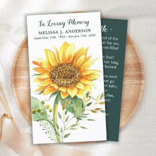 Memorial Sunflower Floral Funeral Prayer Card 