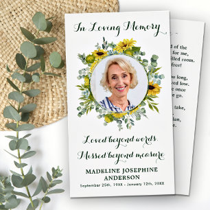 Memorial Sunflower Funeral Prayer Card with Photo