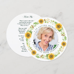 Memorial Sunflowers Photo Funeral Prayer Card