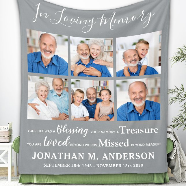Memorial Sympathy 6 Photo Collage In Loving Memory Fleece Blanket (Creator Uploaded)