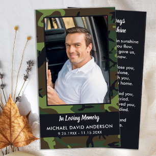 Memorial Sympathy Photo Camo Funeral Prayer Card